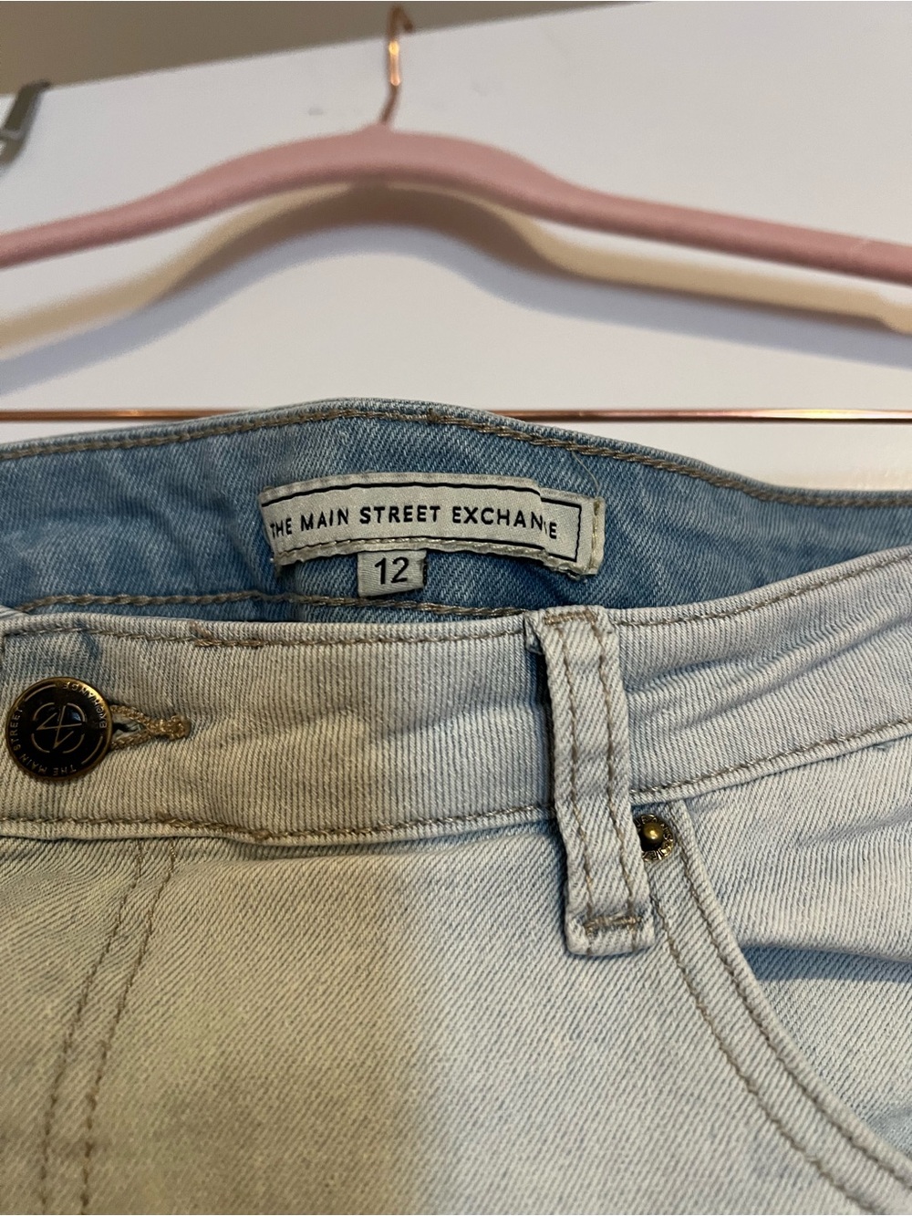 The Main Street exchange Women's Light Blue Distressed Denim Midi Skirt - Picture 5 of 5
